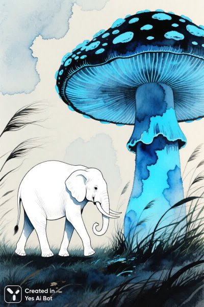 Сюрреалистичный мир: белые слоны и светящиеся волосы. Картинка из нейронной сети Qwen images Ai