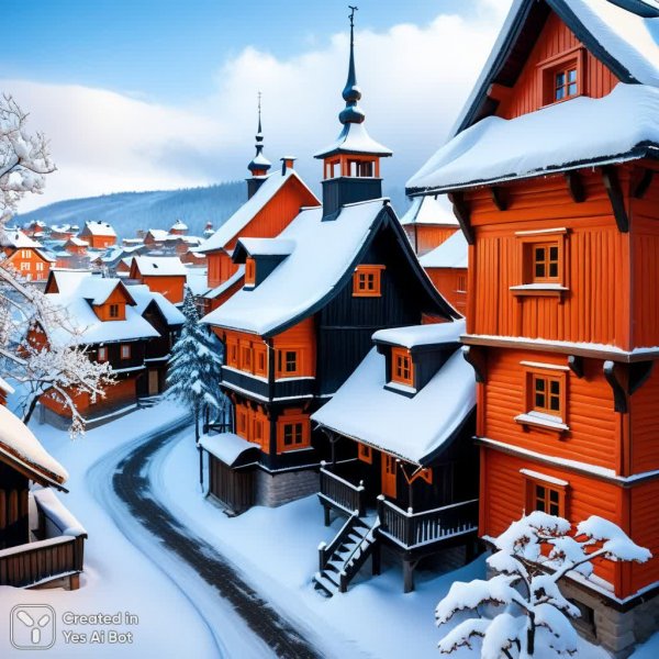 Зимний пейзаж: Северный город в стиле Стародубова. Нейронная сеть Stable Diffusion