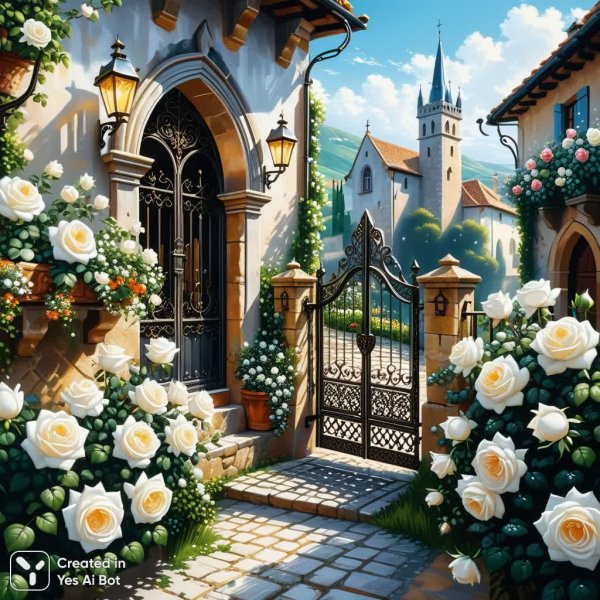 Атмосфера средневекового городка в алмазной живописи. Нейросеть Стейбл Дифьюжн