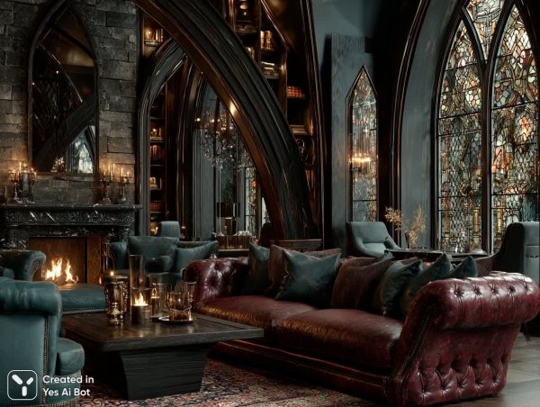 Великолепная готическая библиотека: уют и роскошь в деталях. Генерация из нейронной сети Midjourney