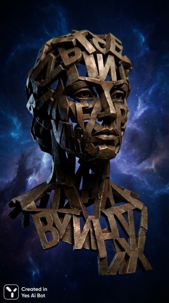 Бронзовый портрет: фрагментация, космос и языковая деконструкция. Картинка из нейронной сети Nano-Banana