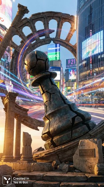 Бронзовая фигура: шахматный пешенок в вихре времени и пространства. Генерация из нейронной сети Nano Banana