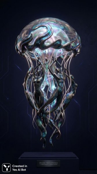 Хрупкая красота: симбиоз природы и технологий в цифровой скульптуре. Генерация из нейронной сети NanoBanana