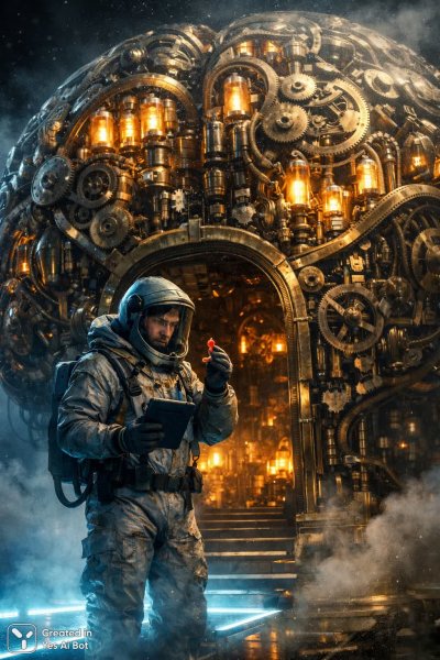 Встреча с механическим разумом: выбор в мире будущего и неопределенности. Картинка из нейронной сети Sora