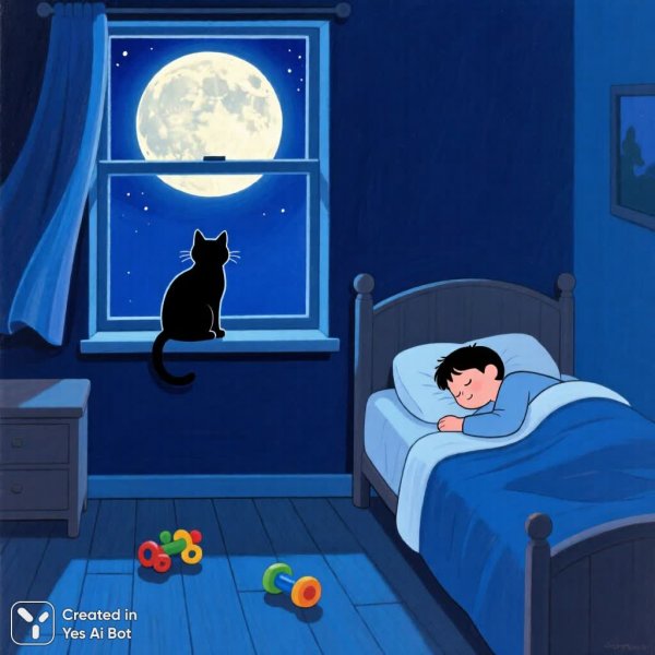 Ночная тишина и лунный свет в уютной спальне. Генерация из нейронной сети QWEN