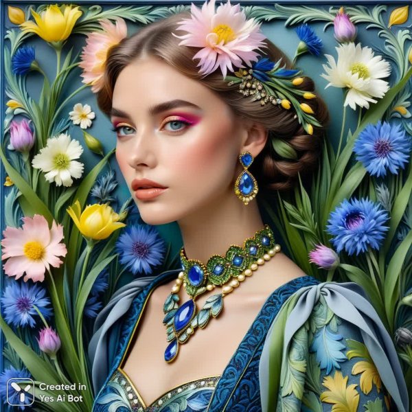 Сказочный сад в стиле Морриса: нежность и глубина красок. Изображение из нейронной сети Stable Diffusion