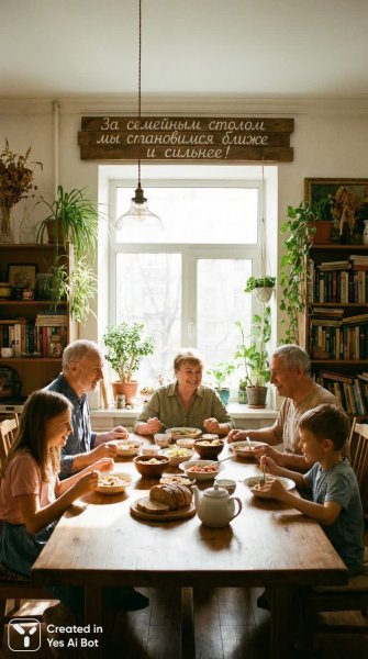 Семейный ужин: тепло, уют и крепкие традиции. Картинка из нейросети Нано Банана