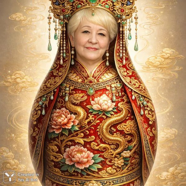 Восточная мудрость матрешки: гармония культур и изящный декор. Изображение из нейросети Sora