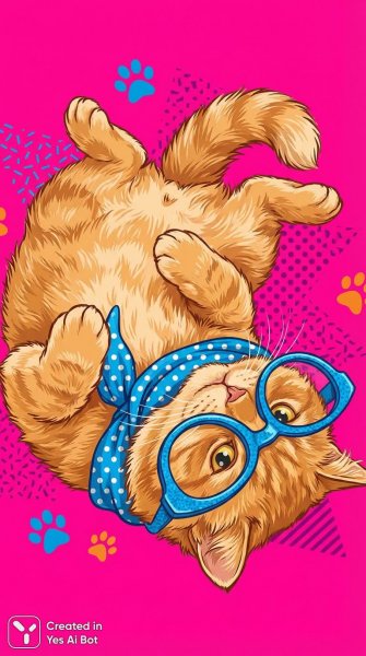 Забавный кот в шарфике и очках с ярким фоном. Нейронная сеть Nano Banana