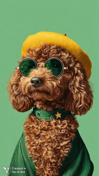 Стильный пес в берете и солнцезащитных очках - яркая иллюстрация. Картинка из нейронной сети Midjourney