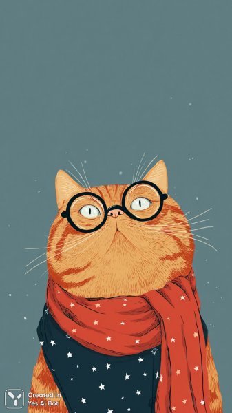 Забавный кот в очках и красном ошейнике со звездами. Нейросеть Миджорни
