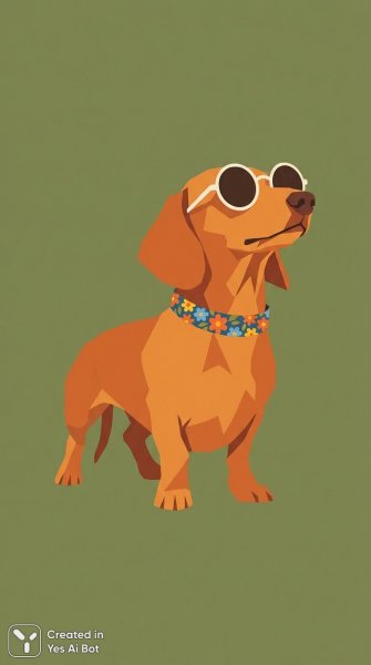 Джингер дакшхунд в стильных солнцезащитных очках и цветочный воротник. Картинка из нейросети Nano Banana