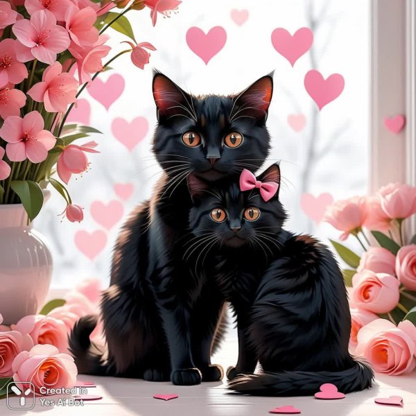 Объятие кошек: нежность, прощение и весна в иллюстрации. Картинка из нейросети Stable Diffusion