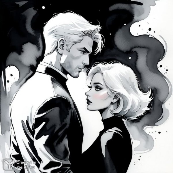 Черно-белый дуэт в акварельном стиле вдохновленный Марком Арианом. Картинка из нейросети Stable Diffusion