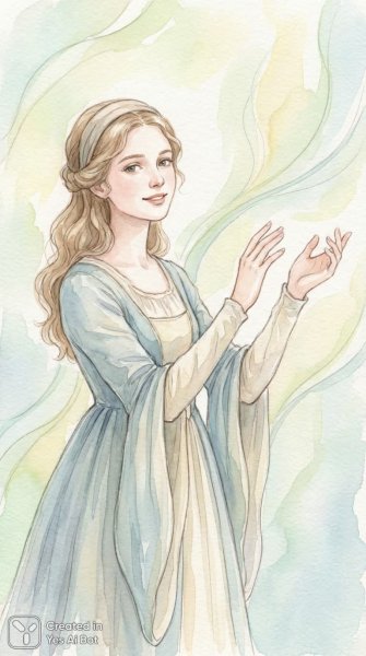 Нежная акварель: девушка в историческом платье и спокойном настроении. Генерация из нейросети NanoBanana