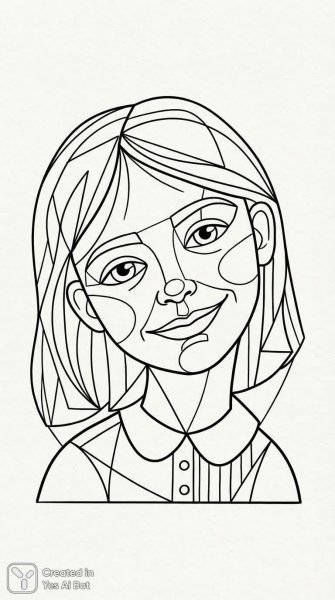 Девушка кубизм черная графика игривое настроение раскраска минимализм. Генерация из нейронной сети Nano-Banana