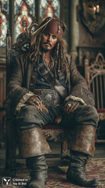 Капитан Джек Воробей: Королевский портрет в стиле фэнтези и готики. Изображение из нейронной сети Midjourney