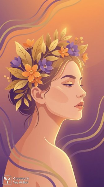 Зачарованная женщина в лучах волшебного заката с цветочной короной. Нейросеть Nano-Banana