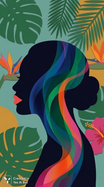 Яркий портрет: женщина и тропический рай. Картинка из нейронной сети Nano Banana