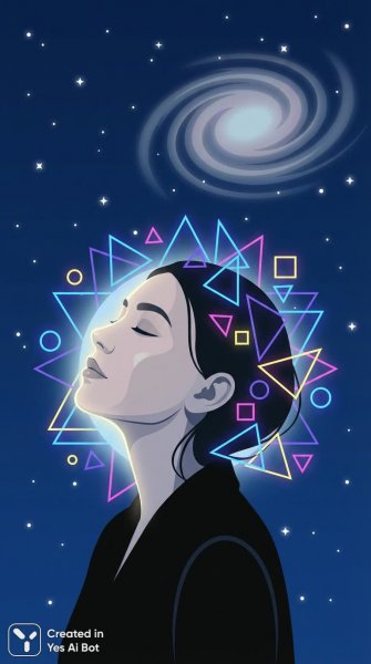 Женщина в объятиях звездной геометрии. Генерация из нейросети Nano Banana