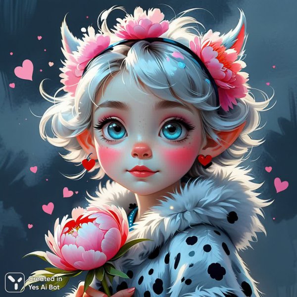 Монстрик с пионами: акварельный мир очаровательной нежности и удивления. Картинка из нейросети Stable Diffusion