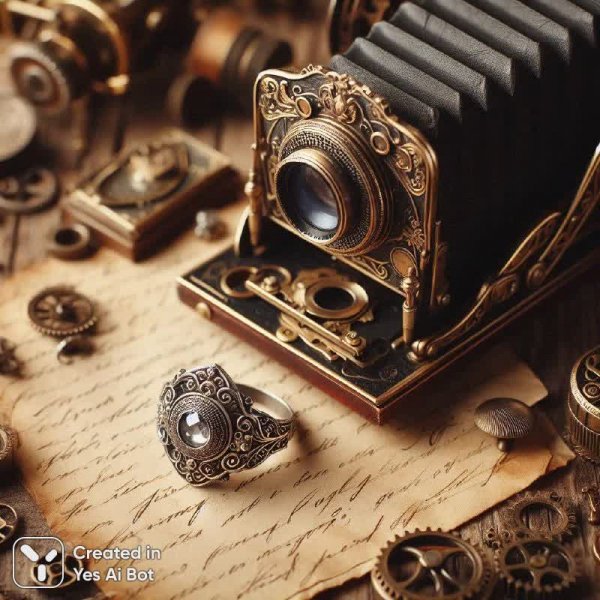 Винтажная фотография и таинственный серебряной перстень на старинных документах. Нейронная сеть Dalle-3