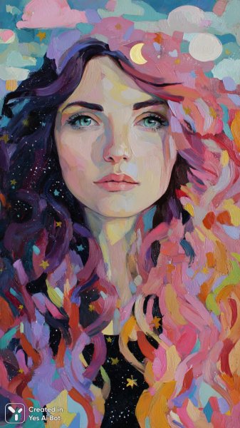 Яркий портрет: радуга волос и волшебный мир фантазий. Нейросеть Миджорни