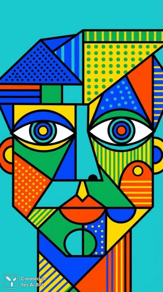 Геометрический портрет: яркие цвета и минимализм в современном искусстве. Картинка из нейронной сети Nano-Banana