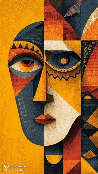 Яркий этнический портрет с геометрией и контрастами. Нейросеть Миджорни