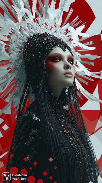 Загадочная красота: черно-белая элегантность и алые акценты в образе. Генерация из нейронной сети Midjourney