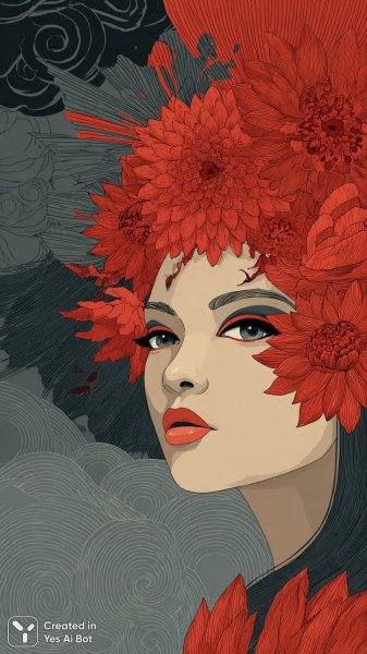 Лицо в цветочном венке: завораживающий контраст и красота. Генерация из нейронной сети Midjourney