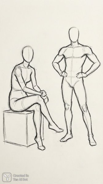 Стилизованные манекены: монохромная минималистичная визуальная отсылка без лиц. Нейронная сеть Nano Banana