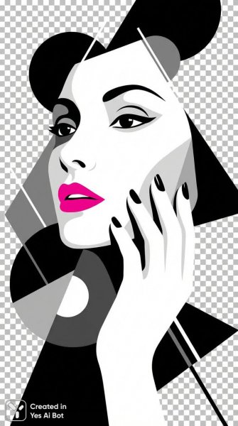 Элегантный портрет минимализма: розовые губы и чёрные ногти в акценте. Нейросеть NanoBanana