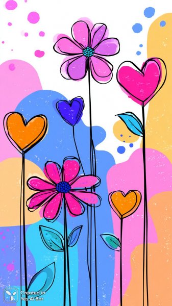 Весёлые цветы: абстрактный рисунок в минималистичном стиле. Генерация из нейросети Midjourney