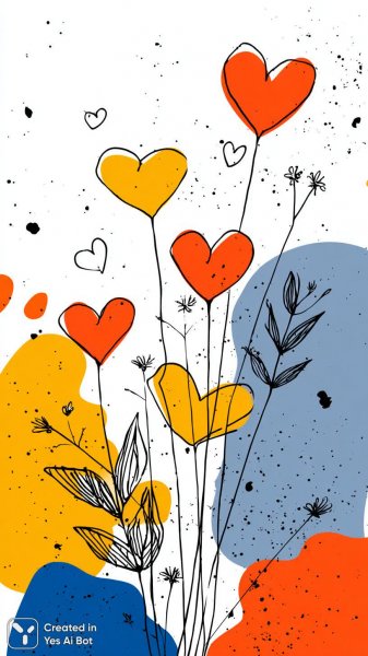 Яркий поп-арт: абстракция цветов и сердец в минималистичном стиле. Изображение из нейронной сети Midjourney
