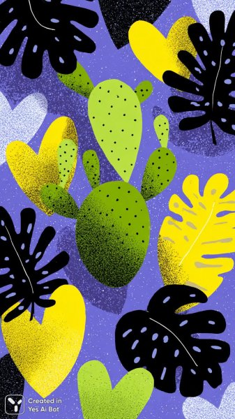 Радостный дизайн: яркие сердца, кактусы и минимализм в стиле карикатур. Картинка из нейросети Midjourney