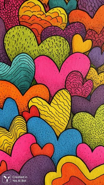 Яркие сердца и цветы в игривом стиле модерн. Изображение из нейронной сети Миджорни