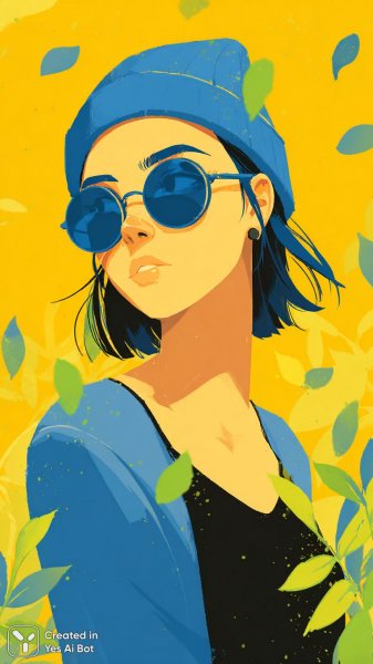 Белка в солнцезащитных очках и шапке с желудем на желтом фоне. Картинка из нейросети Midjourney