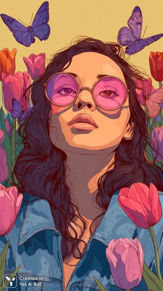 Кролик в джинсовке и розовых очках: яркая иллюстрация в стиле поп-арт. Нейронная сеть Миджорни