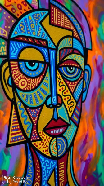 Яркий портрет в стиле абстрактного современного искусства с геометрическими элементами и смелыми цветовыми решениями. Генерация из нейросети Nano Banana