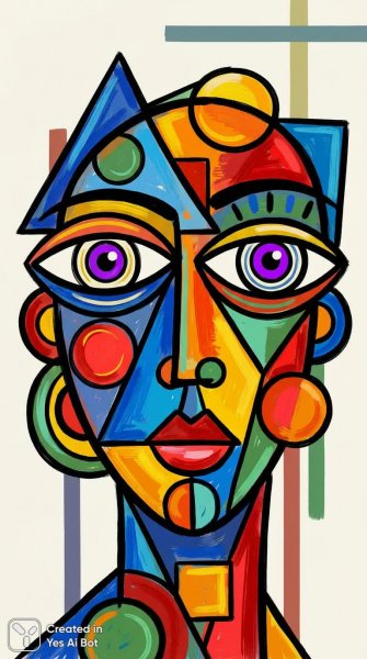 Геометрический портрет: фрагментация и яркие акценты в современном искусстве. Нейросеть NanoBanana