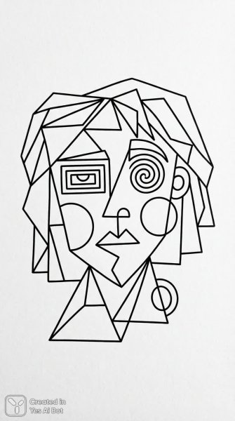 Лицо девочки в стиле кубизма: черно-белый минимализм для раскрашивания. Картинка из нейросети Нано Банана