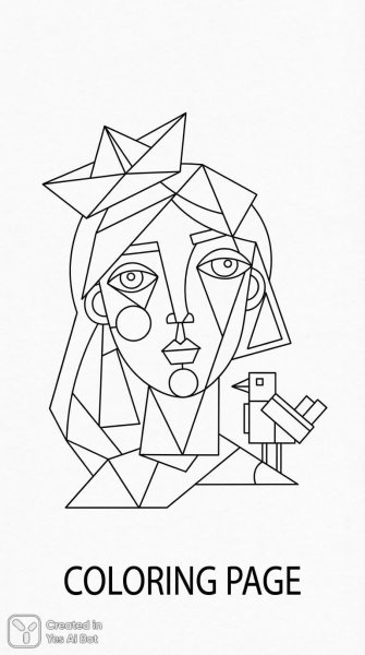 Геометричная девочка: монохромный рисунок в стиле кубизма для детей. Нейронная сеть NanoBanana