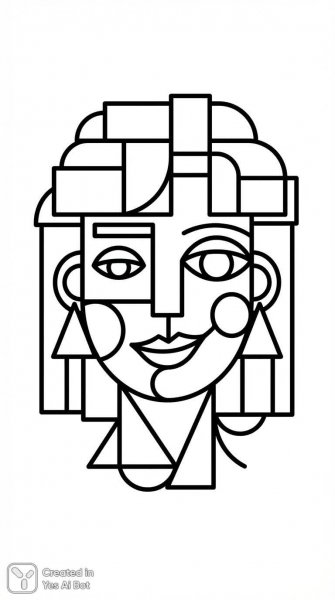 Забавный кубизм: черно-белый портрет для детского творчества. Изображение из нейросети Нано Банана