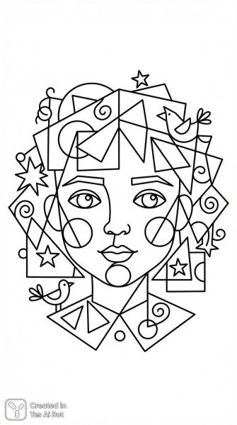 Геометрический портрет девушки в стиле кубизма и минималистичном дизайне. Изображение из нейросети Nano-Banana