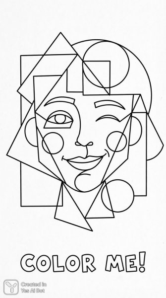 Кубистический портрет девочки для раскрашивания в минималистичном стиле. Нейронная сеть Нано Банана