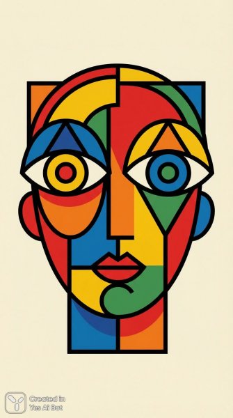 Геометрическое лицо в ярких тонах и минималистичной эстетике современного дизайна. Нейросеть Nano Banana