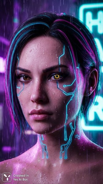 Киберпанк портрет: неоновые блики и взгляд будущего. Генерация из нейросети Нано Банана