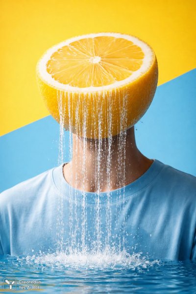 Лимонный душ: сюрреалистическая встреча цвета и формы. Генерация из нейросети Sora