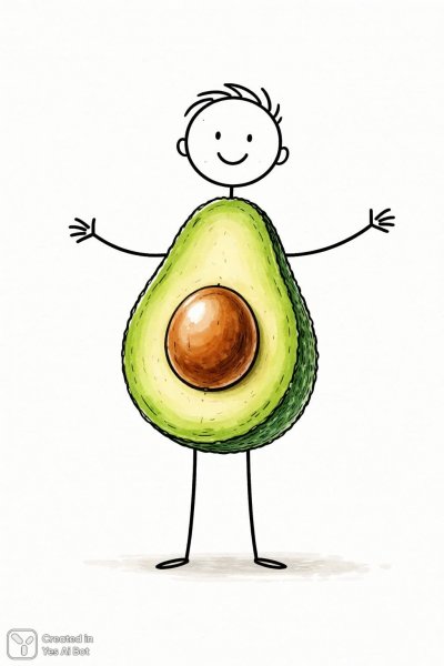 Авокадо-тело: причудливая иллюстрация в чернилах и линиях. Картинка из нейросети Sora Ai Images